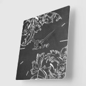 trendy hand getrokken floral black board krijt eff vierkante klok (Hoek)