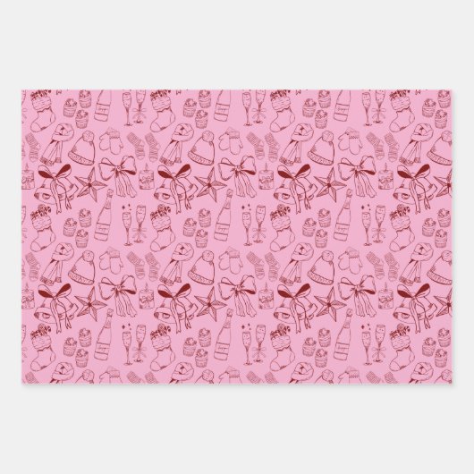 Trendy Hand Getrokken Monochroom Rood & Wit Xmas Inpakpapier Vel (Voorkant 2)