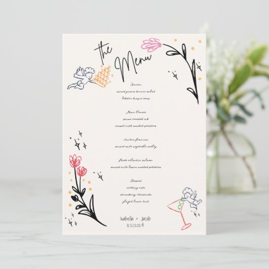 Trendy Hand getrokken Wildbloem Wavy Squiggle Brui Menu (Staand voorkant)