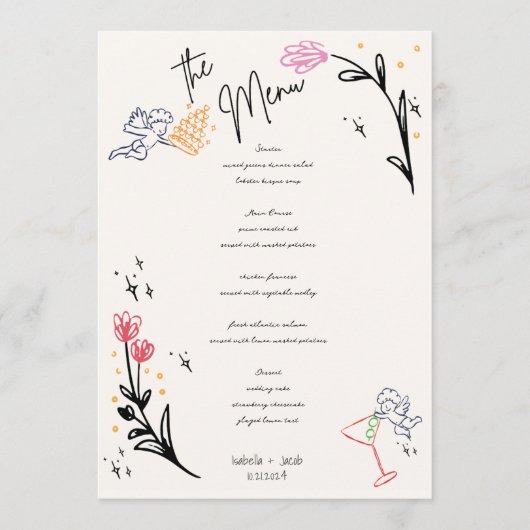Trendy Hand getrokken Wildbloem Wavy Squiggle Brui Menu (Voorkant)