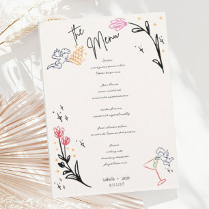 Trendy Hand getrokken Wildbloem Wavy Squiggle Brui Menu