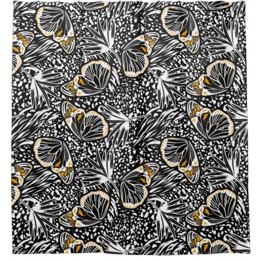 Trendy hand sketch butterflies die met elkaar verm douchegordijn (Voorkant)