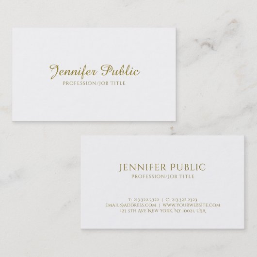 Trendy handgeschreven gouden script minimalistisch visitekaartje (Voorkant / Achterkant)