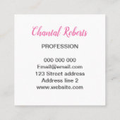 Trendy handgeschreven minimalistisch roze visiteka vierkante visitekaartje (Achterkant)