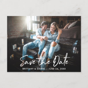 Trendy handgeschreven script Bewaar de datumfoto Briefkaart