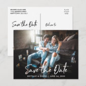 Trendy handgeschreven script Bewaar de datumfoto Briefkaart (Voorkant / Achterkant)