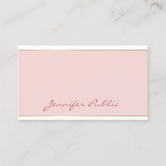 Trendy Handgeschreven Script Blush Pink Gold Sjabl Visitekaartje (Voorkant)