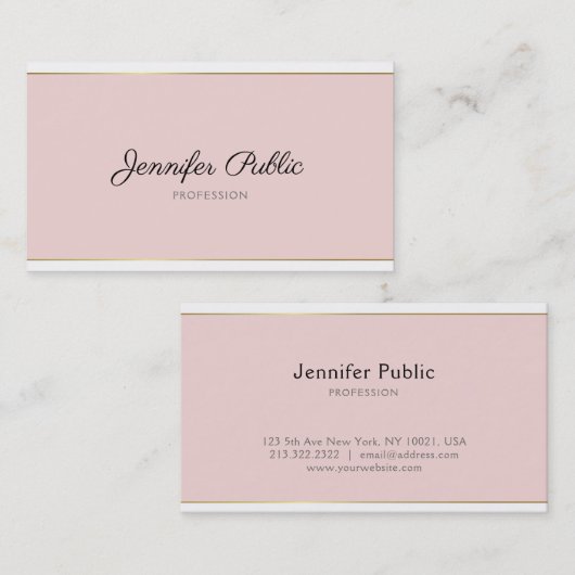 Trendy handgeschreven script Blush roze gouden pla Visitekaartje (Voorkant / Achterkant)