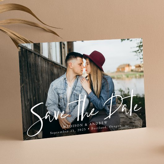 Trendy handgeschreven script foto save the date