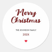 Trendy Handgeschreven Vrolijk Kerstfeest Ronde Sticker (Voorkant)