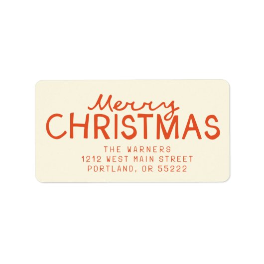 Trendy handgeschreven vrolijke kersttekst etiket (Voorkant)