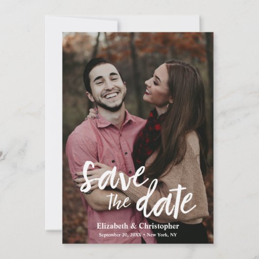Trendy Handlettering script verloving foto Save The Date (Voorkant)