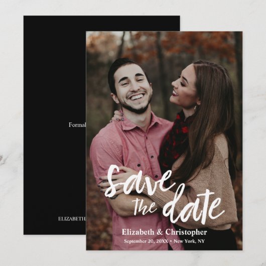 Trendy Handlettering script verloving foto Save The Date (Voorkant / Achterkant)