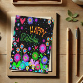 Trendy Happy Birthday Leuk Bloemen Kleurrijke Bloe Kaart