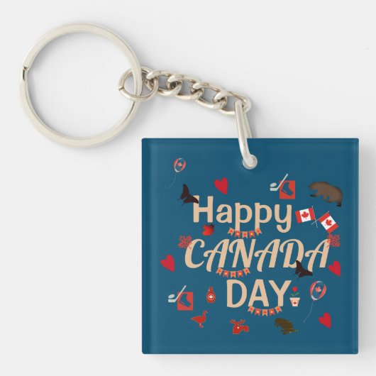 Trendy Happy Canada Day Blue Sleutelhanger (voorkant)