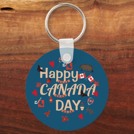 Trendy Happy Canada Day Sleutelhanger (Voorkant)