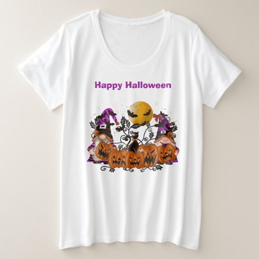 Trendy Happy Halloween Gnome Grote Maat T-shirt (Design voorkant)