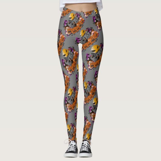 Trendy Happy Halloween Grey Gnome Leggings (Voorkant)