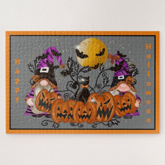 Trendy Happy Halloween Grey Gnome Legpuzzel (Horizontaal)