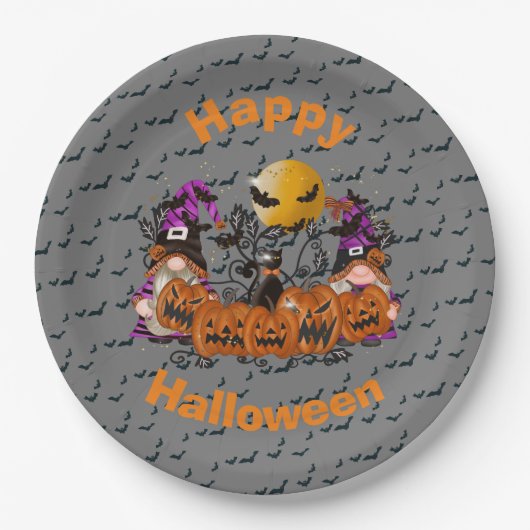 Trendy Happy Halloween Grey Gnome Papieren Bordje (Voorkant)