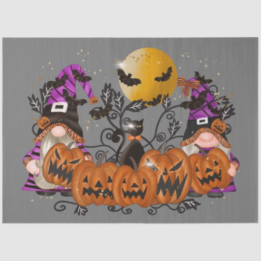 Trendy Happy Halloween Grey Gnome Tissuepapier (Voorkant)