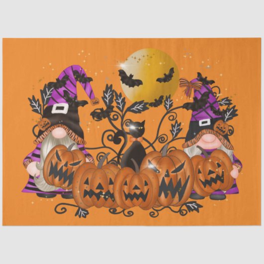 Trendy Happy Halloween Oranje Gnome Tissuepapier (Voorkant)