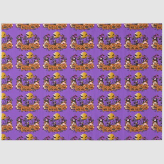 Trendy Happy Halloween Paarse Gnome Tissuepapier (Voorkant)