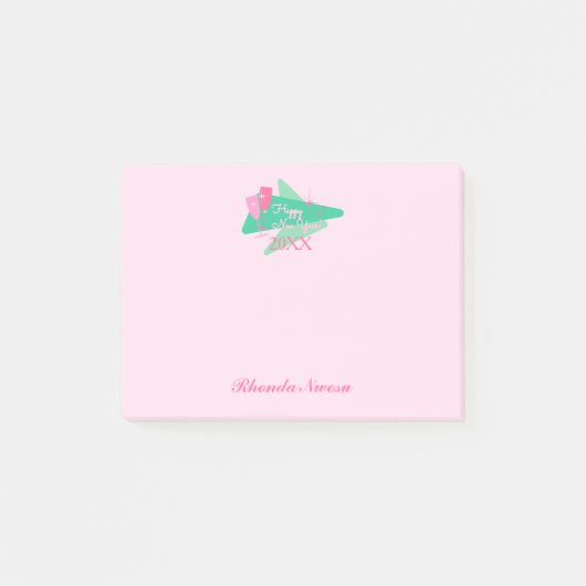 Trendy Happy Nieuwjaar Roze en Groen Post-it® Notes (Voorkant)