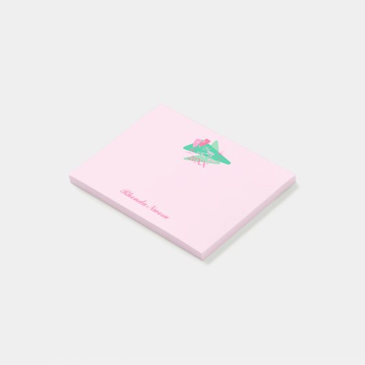 Trendy Happy Nieuwjaar Roze en Groen Post-it® Notes (Schuin)