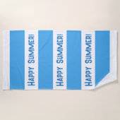 Trendy Happy Summer Blue & White Wide Stripe Strandlaken (Voorkant)