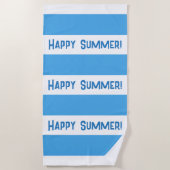 Trendy Happy Summer Blue & White Wide Stripe Strandlaken (Voorkant)