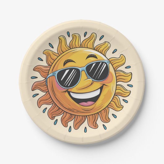Trendy Happy Yellow Sun with Sunglasses   Papieren Bordje (Voorkant)