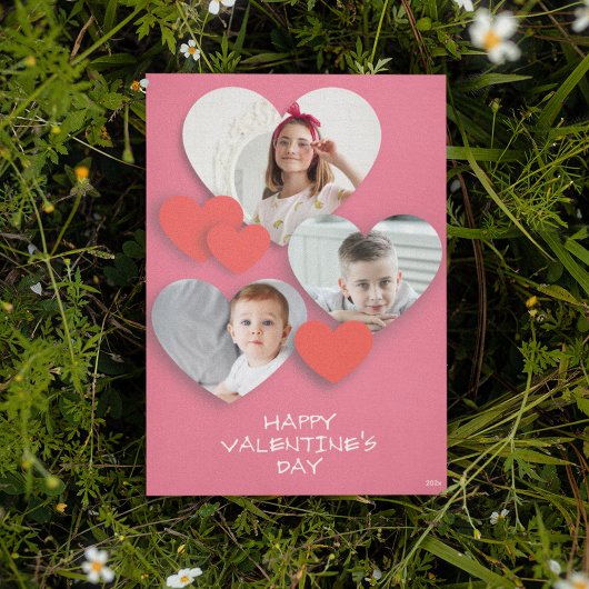 Trendy hart foto collage roze Wenskaart Feestdagenkaart
