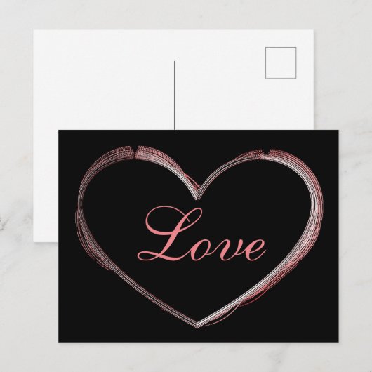 Trendy hart grijs kalligrafie liefde bruiloft briefkaart (Voorkant / Achterkant)