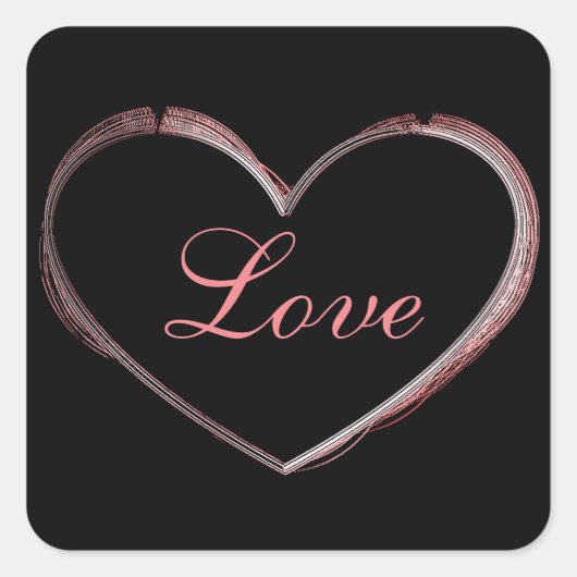 Trendy hart grijs kalligrafie liefde bruiloft vierkante sticker (Voorkant)