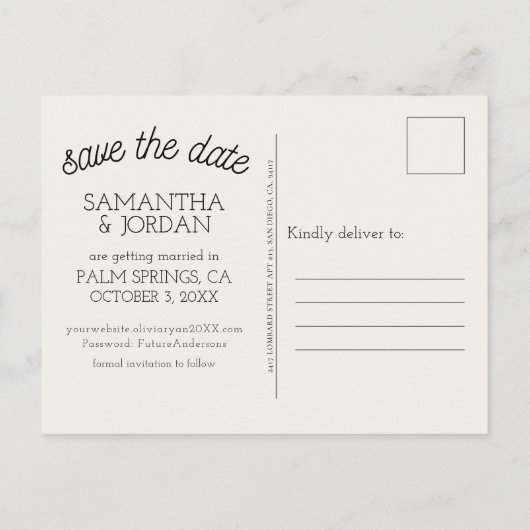 Trendy hart handen Monogram Save the Date Briefkaa Briefkaart (Achterkant)