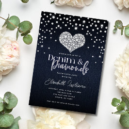Trendy Heart Denim en Diamanten Bruidsfeest Kaart