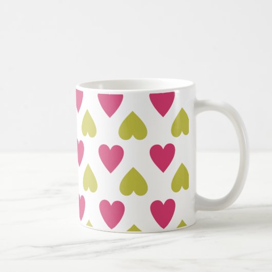 Trendy Heart Pattern | Roze en groene harten Koffiemok (Rechts)