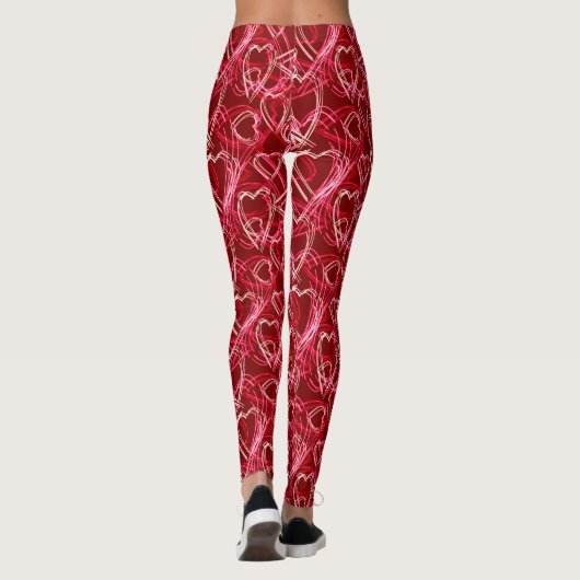Trendy Hearts Pattern Romantic Ruby Red Leggings (Achterkant)