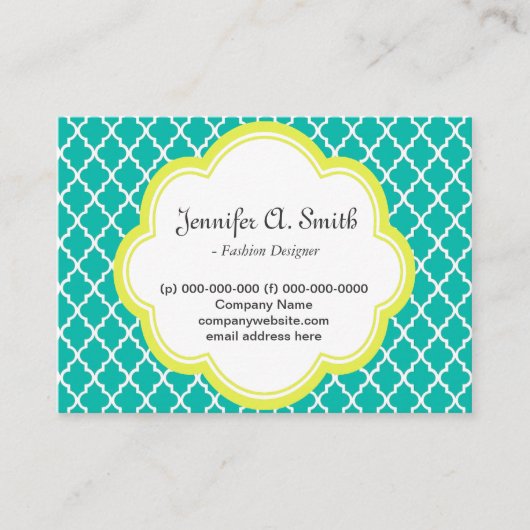 trendy, heerlijk, klassiek, geel, blauwgroen quatr visitekaartje (Voorkant)