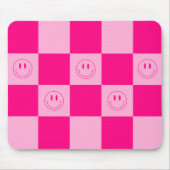 Trendy Heet Roze Geruit & Glimlachend Gezicht Muismat (Voorkant)