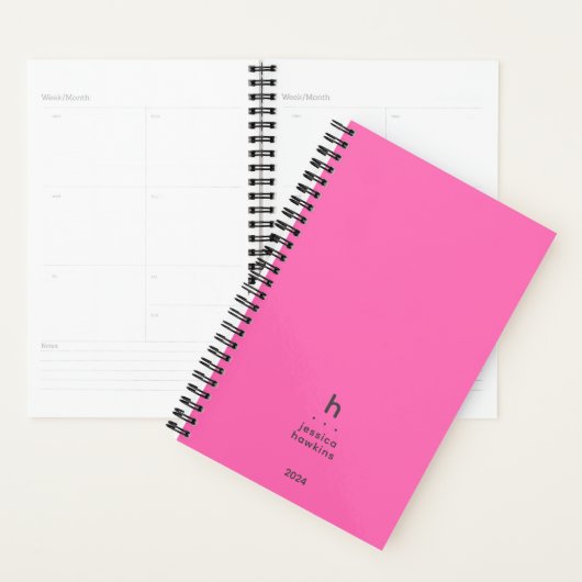 Trendy Heet Roze Modern Monogram Wekelijks Planner (Display)