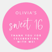 Trendy Heet Roze Script Sweet 16 Verjaardag Bedank Ronde Sticker (Voorkant)