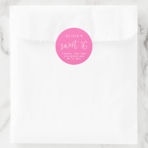 Trendy Heet Roze Script Sweet 16 Verjaardag Bedank Ronde Sticker