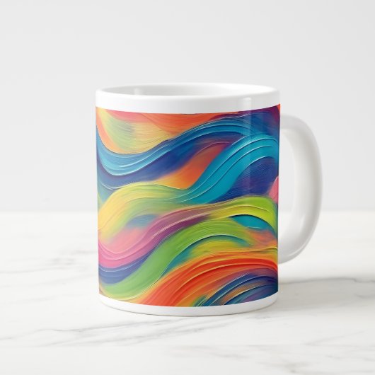 Trendy Helderblauw geel Abstract Patroon Grote Koffiekop (Voorkant rechts)