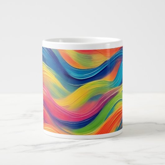 Trendy Helderblauw geel Abstract Patroon Grote Koffiekop (Voorkant)