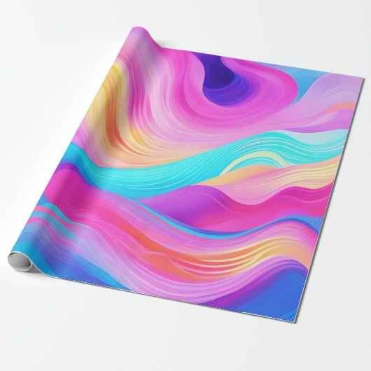 Trendy Helderblauw Roze Geel Abstract Patroon Cadeaupapier (Uitgerold)