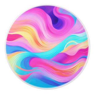 Trendy Helderblauw Roze Geel Abstract Patroon Keramische Knop