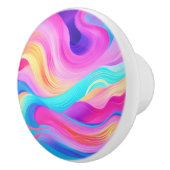 Trendy Helderblauw Roze Geel Abstract Patroon Keramische Knop (Rechts)