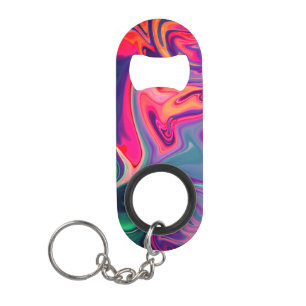 Trendy helderblauw roze groen abstract patroon mini flessenopener